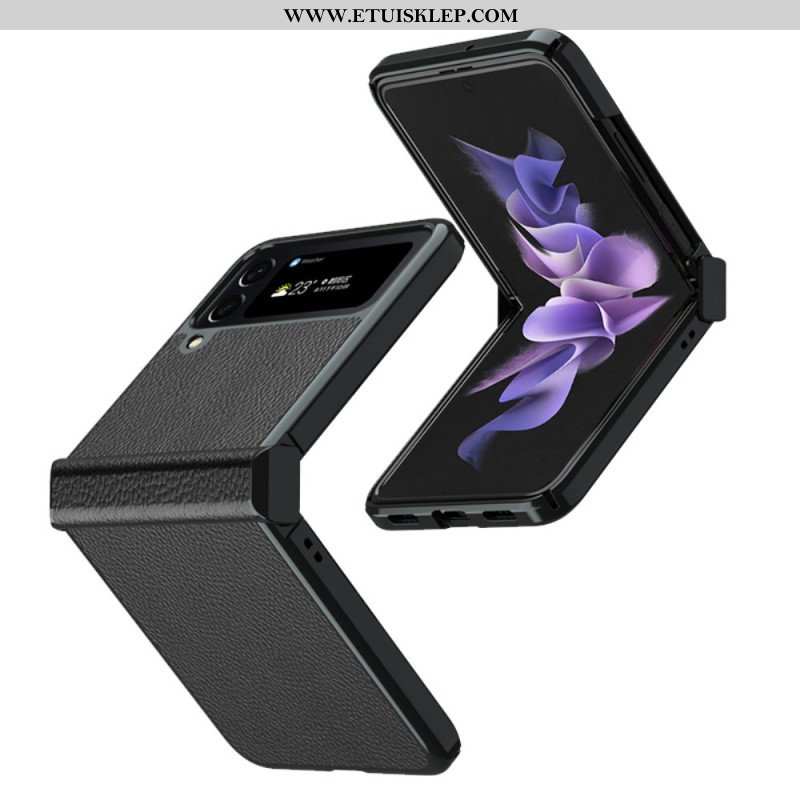 Etui do Samsung Galaxy Z Flip 4 Etui Folio Metalowe Krawędzie Ze Skóry Liczi